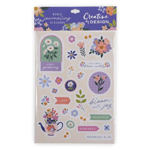 Christian Art Gifts Multicolor Inspirational Scripture Bible Journaling Sticker Sheet Set for Women & Girls: Colorful Lavender Purple, Green & Pink Floral Designs, 3 Die-Cut Sheets