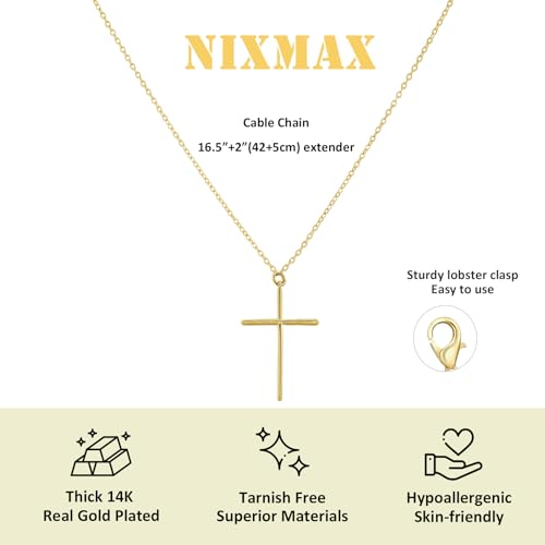 NIXMAX Small Cross Necklace for Women, 14K Gold Silver Plated Pendant - color: Gold-Skinny Cross