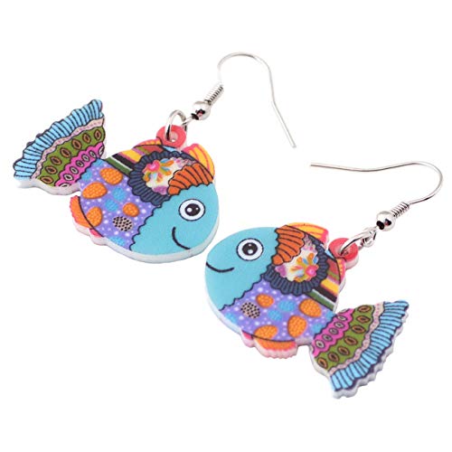 DUOWEI Novelty Cartoon Tropical Betta Fish Acrylic Earrings Colorful Marine Life Drop Dangle Jewelry Gifts - color: Multicolor