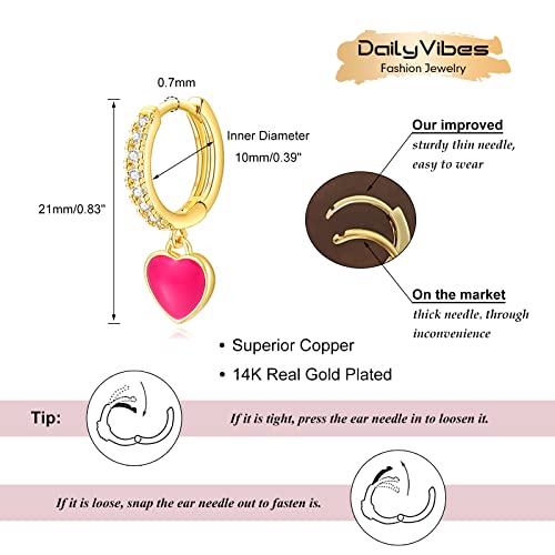 DAILY VIBES Cute Gold Mini Dangle Huggie Hoop Earrings for Women Trendy - color: Pink Heart CZ