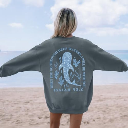 Sulayesh Christian Whale Shark Sweatshirts for Women Jesus God Bible Verse Hoodie Religious Faith Graphic Long Sleeve Shirts - color: Deep Gray, size: X-Large