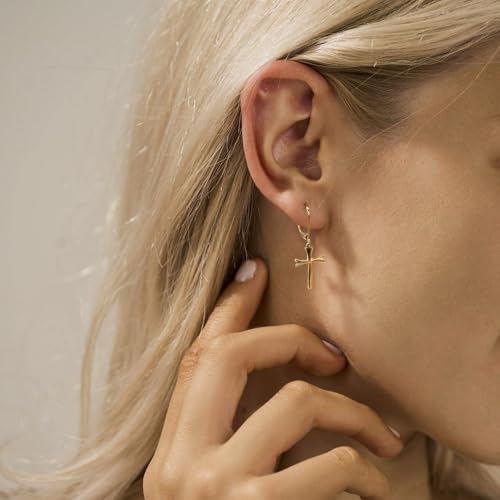 14K Gold Earring Cross Waterdrop Butterfly Heart Knot Earrings for Women Gold Silver Cross Leverback Drop Gold Silver Teardrop Hoop Dangle Earring White Gold Dangle Drop Earring - color: Gold-Cross Dangle Earring
