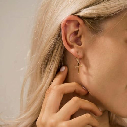 14K Gold Earring Cross Waterdrop Butterfly Heart Knot Earrings for Women Gold Silver Cross Leverback Drop Gold Silver Teardrop Hoop Dangle Earring White Gold Dangle Drop Earring - color: Gold-Cross Dangle Earring