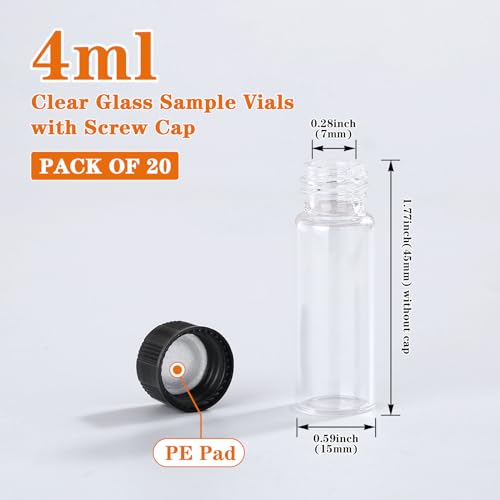 4ml 20pcs Clear Glass Vials with Screw Cap Sample Glass Bottle for Oil - size: 4ml 20pcs