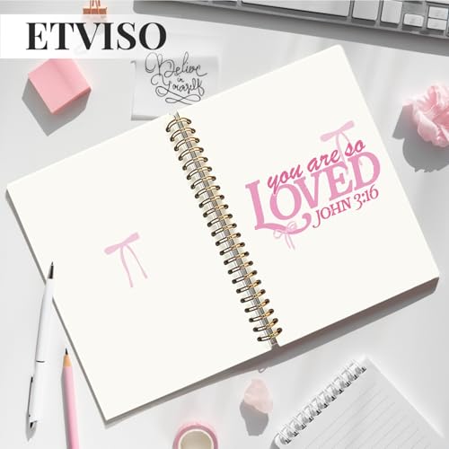 Coquette Pink Bow Christian Notebook, John 3:16 Bible Journaling, Religious Prayer Journal for Woman, Church Notes Notebook, Scripture Hardcover Spiral Notebooks 5.5x8.3 Inch - color: 05-Bible(04)