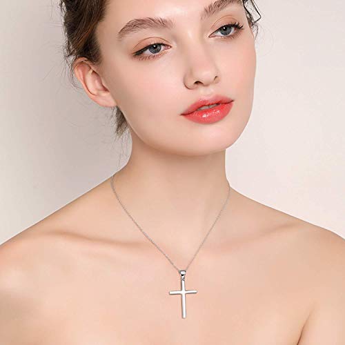 POPLYKE Cross Necklace 925 Sterling Silver Cross Pendant for Men Women - style: B-18" Silver