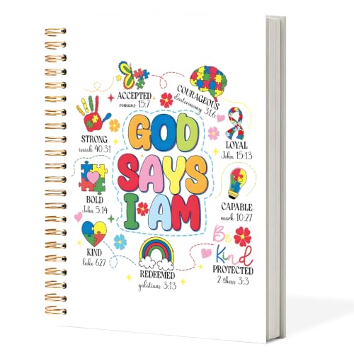 Autism Awareness Mental Health Bible Spiral Journal Notebook Gifts,God Says I Am Inspirational Christian Church Hardcover Spiral Notebook Office Supplies Gifts,5.5x8.3 Inch - color: white-God Says I Am Inspirational Christian