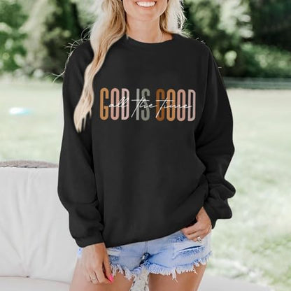 KIEKIECOO God is Good Sweatshirts for Women Christian Faith Sweatshirt Bible Verse Religious Long Sleeve Shirts Pullover - color: Black, size: Small