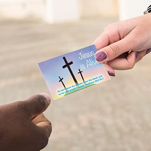 Jesus is Alive (Calvary), Matthew 28:6, Bulk Pack of 25 Affirmation Scripture Cards for Kids, Pass it On Christian Bible Verse Cards for Sunday School, Childrens Church, & Youth Group Ministry