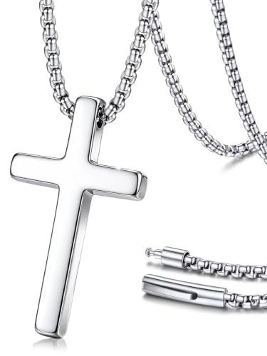 PROSTEEL Cross Necklace for Men Stainless Steel Pendant Chain - color: Silver, size: 18 inches(46cm)-women's average length, style: Medium Cross: 1.6"*0.9"