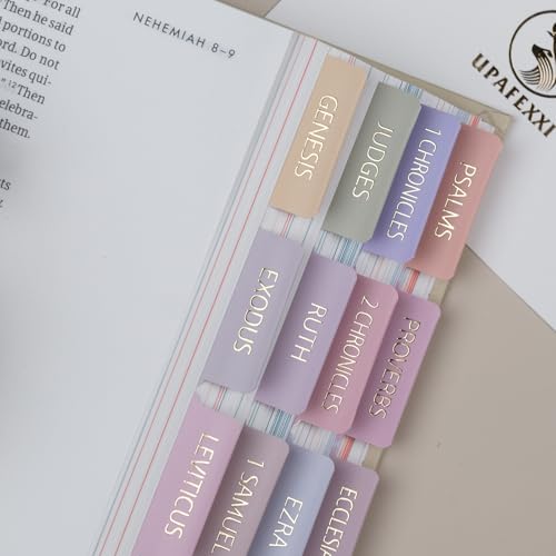 UPAFEXXI-Bible Tabs with Book Summaries,3D Gold Foil Embossed Lettering - color: Macaron