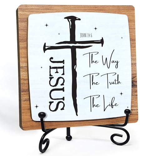 Jesus The Way The Truth Wooden Plaque, Christian Table Decor Sign - color: Jesus