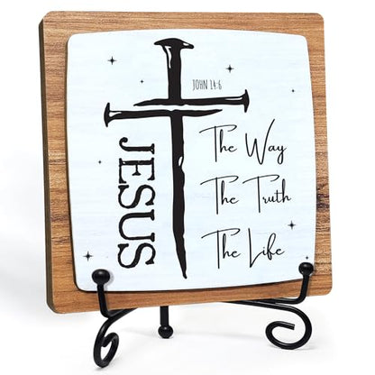 Jesus The Way The Truth Wooden Plaque, Christian Table Decor Sign - color: Jesus