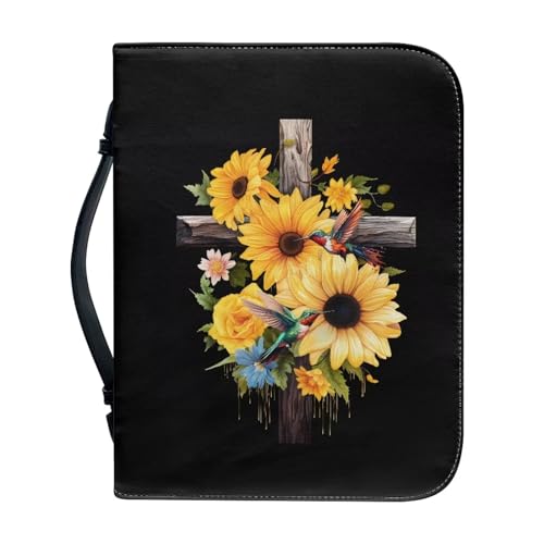 Bird Flower Cross Bible Covers for Women Bible Holder Case Large Size with Handle Waterproof Bible Protector PU Leather Bible Organizer Bag for Men - color: Bird Flower Cross, size: 2XL