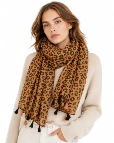 YOUR SMILE Large Boho Scarf for Women Lightweight Floral Printed Scarves Fall Winter Fashion Fringed Shawl wraps - color: 15 Leopard Print