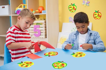 Renbuzhu 40PCS Back to School Apple-Shaped Crafts Bulk: Tissue Paper Sign Suncatchers, First Day of Classroom Activities DIY Kit, Fall Decorations, Window Stained Glass Effect Art Supplies - style: apple-shaped