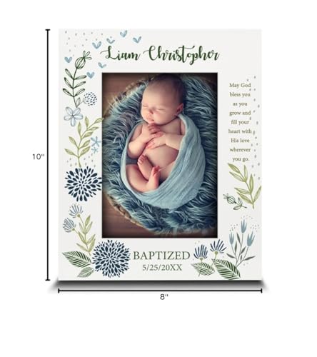 BELLA BUSTA-Personalize -Baptism, Dedication, Confirmation, First Communion Theme Picture Frame-Keepsake from Godparents, Friends, Family-UV Print Frame (Blue (5x7 Vertical)) - color: Blue (5x7 Vertical)