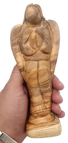 Zuluf Olive Wood Angel Figurine (7") | Sympathy and Healing Gift | Catholic Home Decor for Grief and Loss | Guardian Angel Statue for Remembrance and Comfort - color: 7" Gabriel Angel