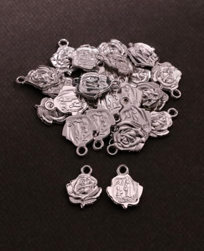 COTTVOTT Saint Therese of Lisieux/Saint Mother Teresa of Calcutta/Divine Mercy Jesus/Mater Dolorosa Patron Saint Medal Charm Pendant for DIY Rosary Necklace Bracelet Jewelry Making Part - color: 30pcs-Rose&Lourdes