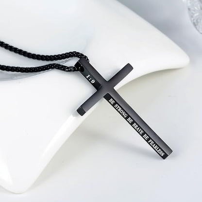 Cross Necklace for Men Christmas Gift Cross Pendant Strength Bible Verse Stainless Steel Necklaces - style: BE STRONG BE BRAVE BE FEARLESS YOU ARE NEVER ALONE