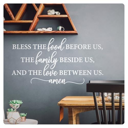My Vinyl Story - Bless The Food - Inspirational Bible Scripture Religious Christian Wall Decal Sticker Quote Art Decor Saying for Family Home Living Dining Faith Room, Removable (White, 20x10 inches) - color: White, size: 20x10 inches