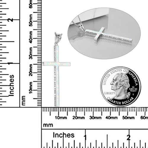 POPLYKE Cross Necklace 925 Sterling Silver Philippians 4:13 I Can Do All The Things Inspirational Necklace Gifts for Women Men 20+2'' - color: White Opal