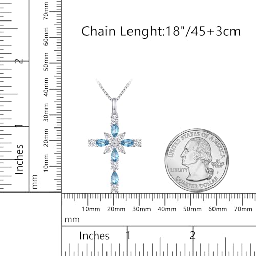 925 Sterling Silver Cross Necklace for Women，Birthday Delicate Star Cross Necklace Jewelry Gifts for Women，Birthstone Religious Jewelry for Mom, Chain 18 inch - color: L. 12. Blue-December-Sky Blue