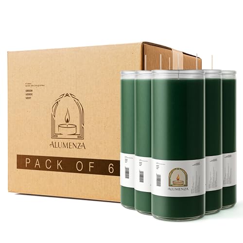 6pk Green Verde 90hr | 7-Day Prayer Candles - Glass Jar Veladoras, Unscented Paraffin Wax | Money, Prosperity & Luck Novena, Catholic Hispanic Church Altar, Memorial Vigil, Business Abundance - color: Green