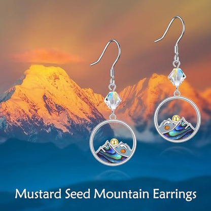 AOBOCO Mustard Seed Earrings for Women Sterling Silver Mountain Cross Earrings Dangle Christian Religion Jewelry Mothers Day Birthday for Mom Wife Friends - style: Round Mountain Hooks