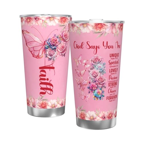 nspirational Gifts for Women Gods Say You Are Tumbler 20oz Stainless Steel Insulated Coffee Travel Cup Mug Motivational Christian Gift for Women Birthday Christmas - color: Straw Three-piece Set 4