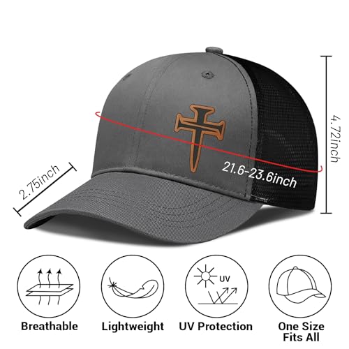 3D Embroidered Christian Hat for Men & Women, Jesus Faith Cross Hat, Religious Gifts for Christians Clothes - color: Leather - Grey