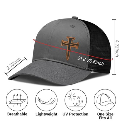 3D Embroidered Christian Hat for Men & Women, Jesus Faith Cross Hat, Religious Gifts for Christians Clothes - color: Leather - Grey