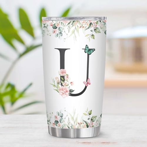 Personalized Initial U Tumbler 20oz, Monogrammed Gift for Women Birthday Mothers Day Religious Gift, Personalized Christian Gift for Women Initial Coffee Mug - style: Initial U cup