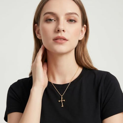 14K Gold Plated Cross Pendant Necklace Christian Jewelry Religious Gift - color: C01-Rib Cross Gold