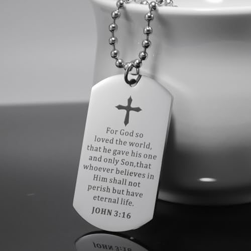 Christian Scripture Religious Dog Tag Necklace,Catholic Bible Verse Baptism Confirmation Sacrament Gifts - style: Prayer of Salvation+JOHN 3:16