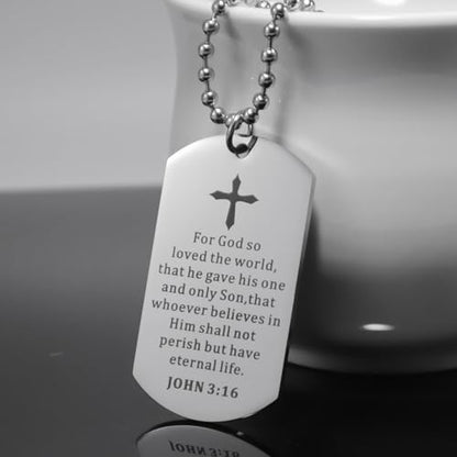 Christian Scripture Religious Dog Tag Necklace,Catholic Bible Verse Baptism Confirmation Sacrament Gifts - style: Prayer of Salvation+JOHN 3:16
