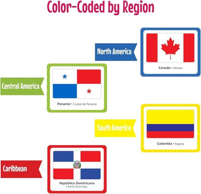 Menique Flags of the Americas Memory Matching Game – Spanish Edition – 70 Cards (35 Pairs) with Flags, Countries & Capitals – Educational Matching Game in Spanish for Kids and Adults - style: Americas