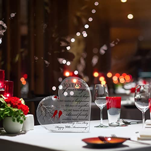 Qunclay 30th Years of Marriage Gift Wedding Anniversary Souvenir Heart Marriage Keepsake Decoration Present for Couple Parent Women Mom Husband Wife He She Friend Grandparents - style: 30th