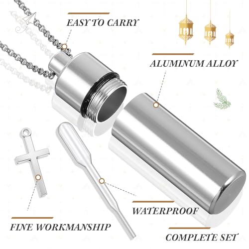 Tandefio 10 Sets Anointing Oil Bottles Necklace Bulk Catholic Holy Water Bottles Necklace with Empty Glass Vial Eyedropper Cross Pendant for Baptism Party Favors Christian First Communion Gifts