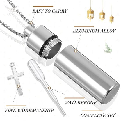 Tandefio 10 Sets Anointing Oil Bottles Necklace Bulk Catholic Holy Water Bottles Necklace with Empty Glass Vial Eyedropper Cross Pendant for Baptism Party Favors Christian First Communion Gifts