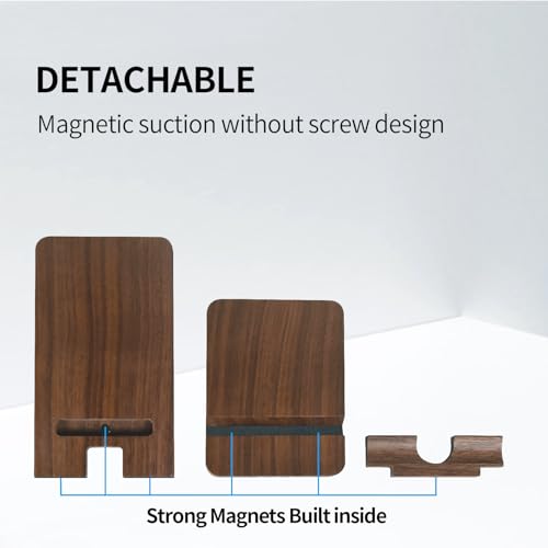 Cell Phone Stands of 3D MAGIC, Desktop Stand, Luxury Nature Wood Magnetic Phone Stand for Desk, Compatible with iPhone & All Cell Phones, Ultra-Stable, Portable & Non-Slip Design, Walnut Wood - color: Walnut Pro