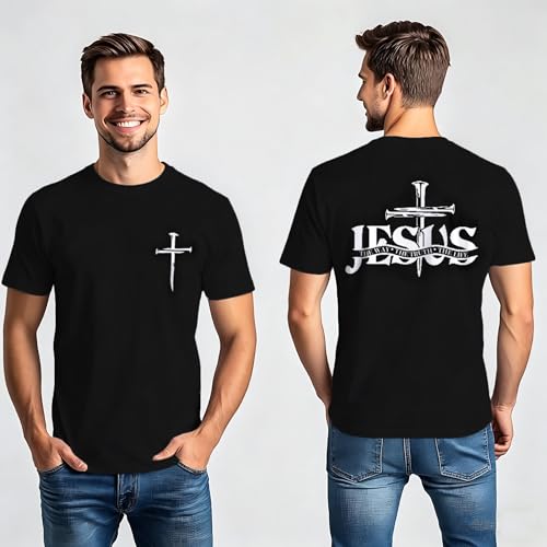 Christian Jesus Shirts for Men Inspirational Bible Verse Faith Graphic Tees - color: Black2, size: Large