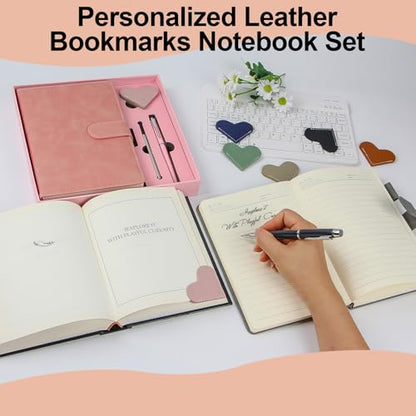 A5 Leather Journal for Women Men, Hardcover Notebook Set with Pen, Pink - color: Pink