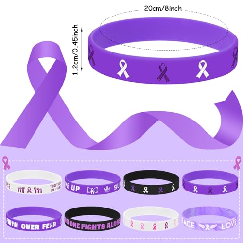 JUNEBRUSHS 42pcs Purple Ribbon Awareness Accessories Silicone Bracelets - style: Purple Ribbon Awareness Style