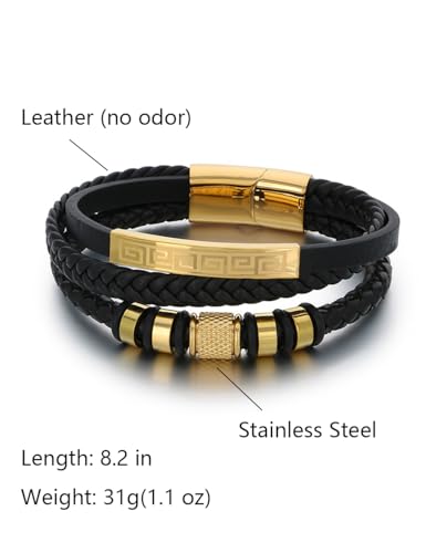 Kim Carrey Italian Handmade Leather Bracelets for Men - color: Golden, size: 8.2"
