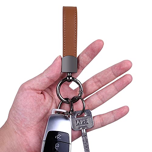 Wisdompro Genuine Leather Car Keychain, Universal Key Fob Keychain - color: Brown