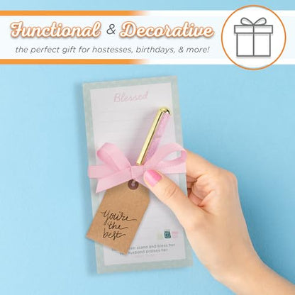 Christian Art Gifts Magnetic Notepad & Pen Set for Mom, Blessed Bible Verse - color: Blue & Pink Floral/Blessed