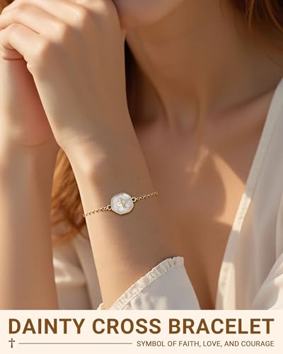 PINKDODO Cute Cross Bracelet for Teen Girls Confirmation Baptism Christian Religious Easter Jewelry Gifts for Daughter Granddaughter Niece