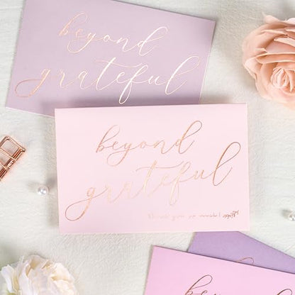 Crisky 4x6 50 pcs Lavender Shade Beyond Grateful Thank You Cards With Envelopes & Stickers Simple Chic Elegant Greeting Cards Perfect for Wedding/Business/Birthday/Graduation - style: Lavender