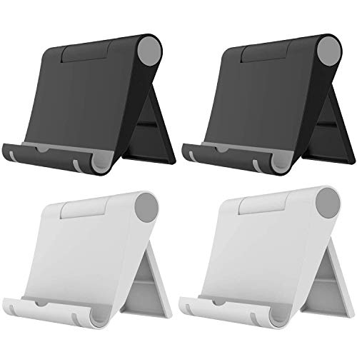 VOVIGGOL 4 Pack Cell Phone Stand for Desk, Foldable Cell Phone Holder Mobile Stand Phone Dock, Adjustable Tablet Stand Holder Compatible with iPhone 12 Pro 11 Xs X 8 iPad Samsung (Black & White) - color: 2 Black & 2 White